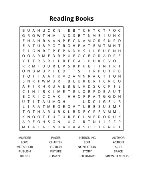 Reading Books Word Search Puzzle