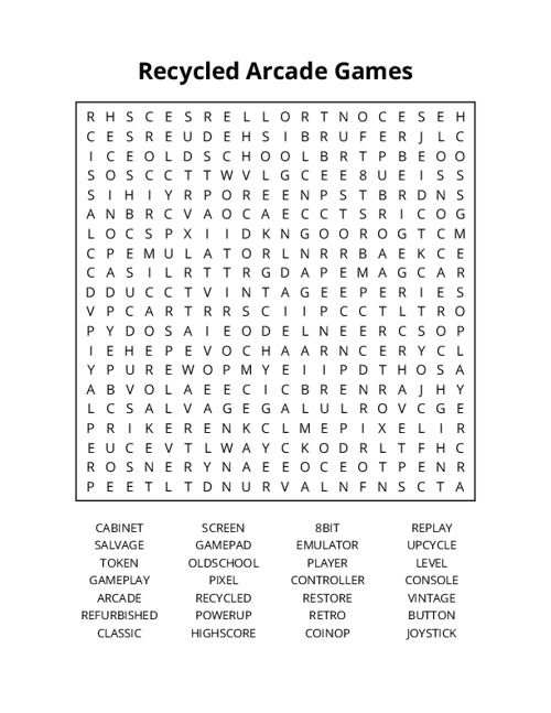 Recycled Arcade Games Word Search Puzzle