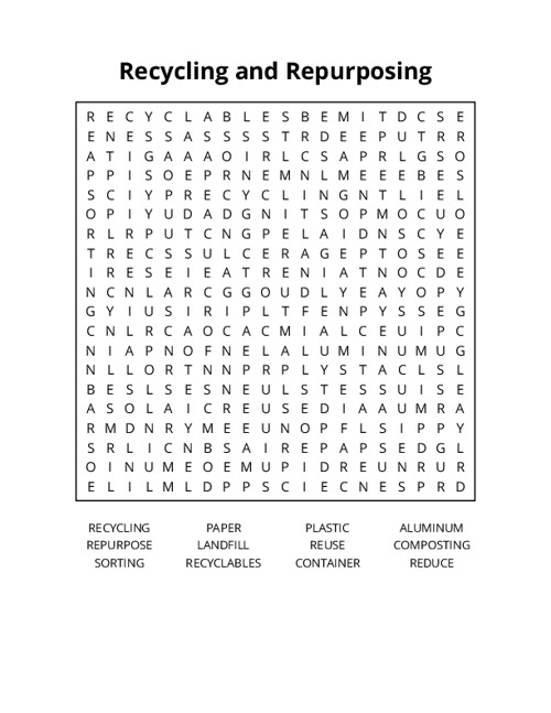 Recycling and Repurposing Word Search Puzzle