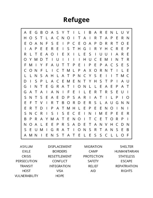 Refugee Word Search Puzzle