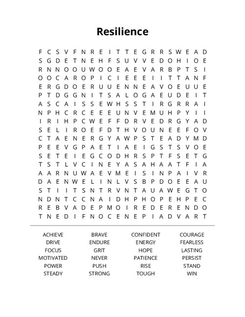 Resilience Word Search Puzzle