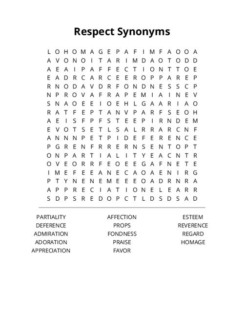 Respect Synonyms Word Search Puzzle