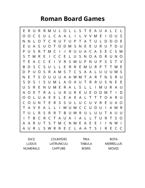 Roman Board Games Word Search Puzzle