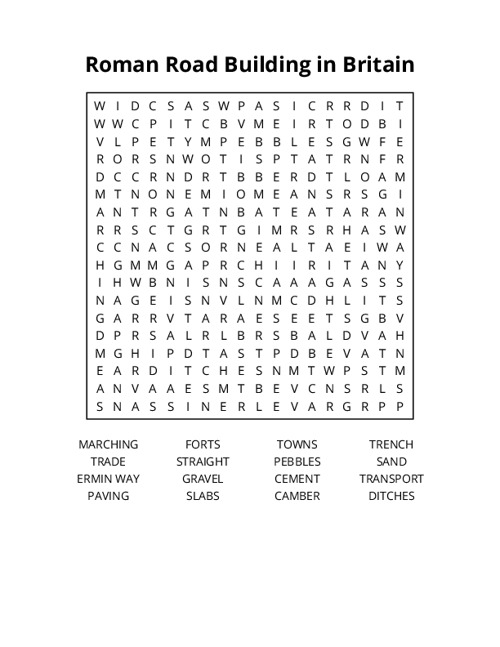 Roman Road Building in Britain Word Search Puzzle