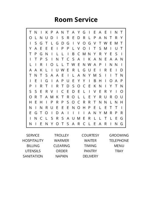 Room Service Word Search Puzzle