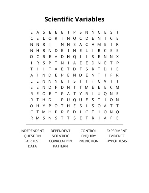 Scientific Variables Word Search Puzzle