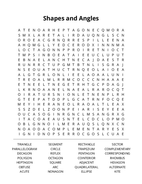 Shapes and Angles Word Search Puzzle