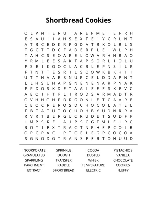 Shortbread Cookies Crossword Puzzle