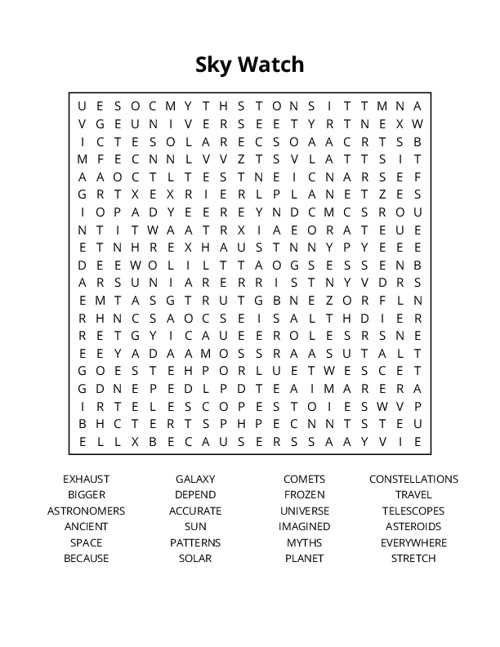 Sky Watch Word Search Puzzle