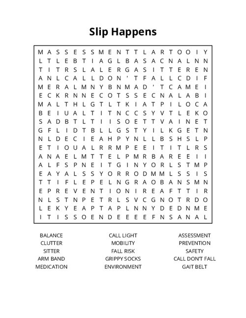 Slip Happens Word Search Puzzle