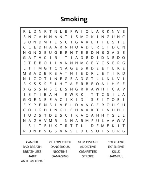 Smoking Word Search Puzzle