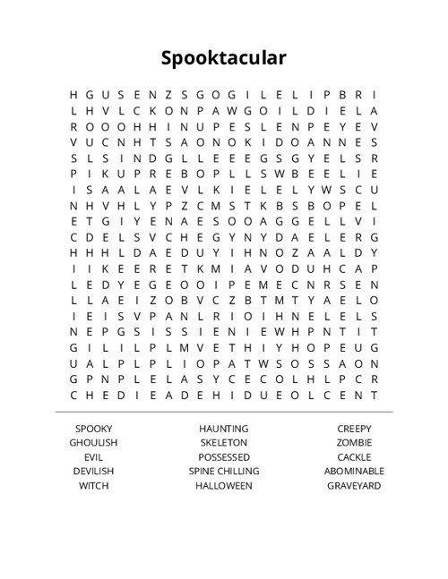 Spooktacular Word Search Puzzle