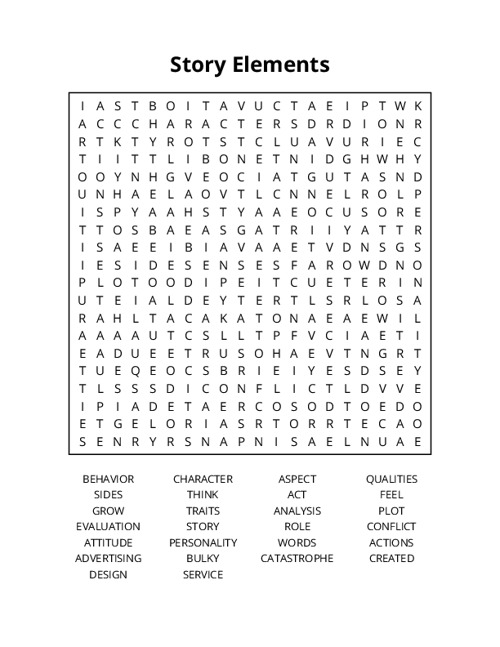 Story Elements Word Search Puzzle