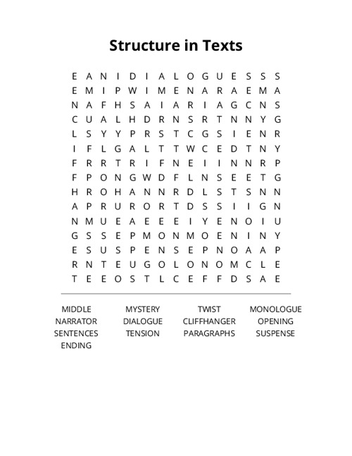 Structure in Texts Word Search Puzzle