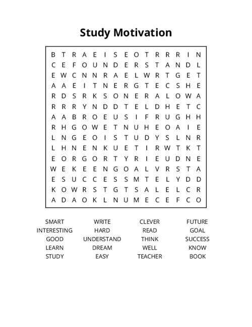 Study Motivation Word Search Puzzle