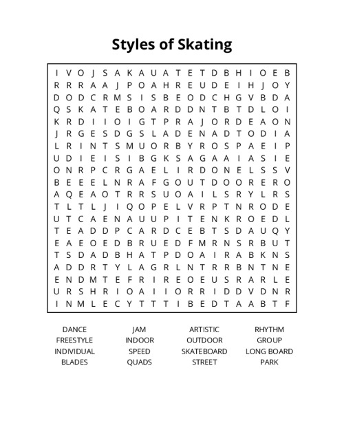 Styles of Skating Word Search Puzzle