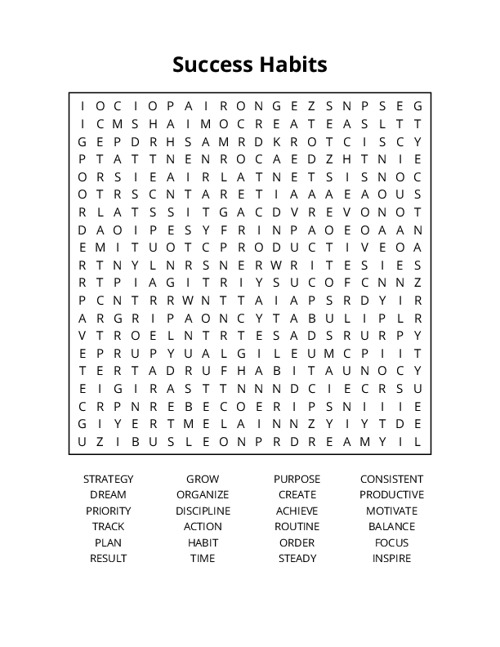 Success Habits Word Search Puzzle