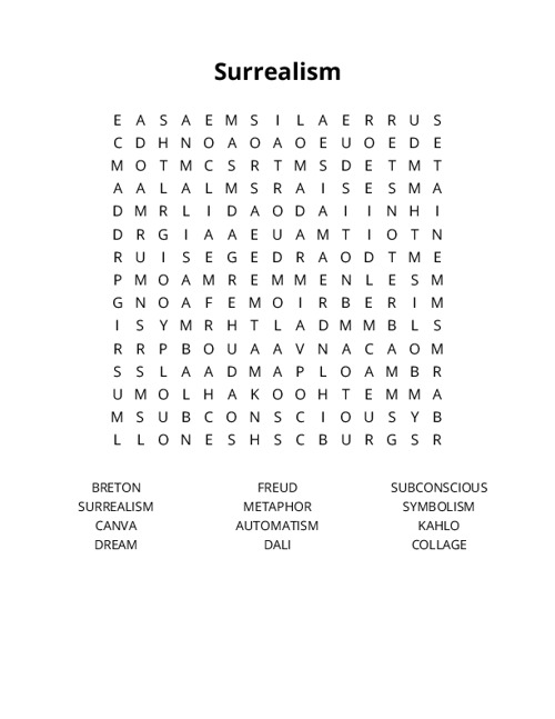 Surrealism Word Search Puzzle