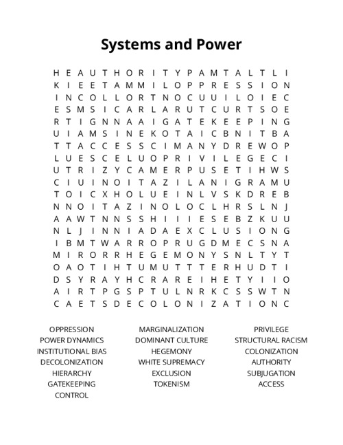 Systems and Power Word Search Puzzle