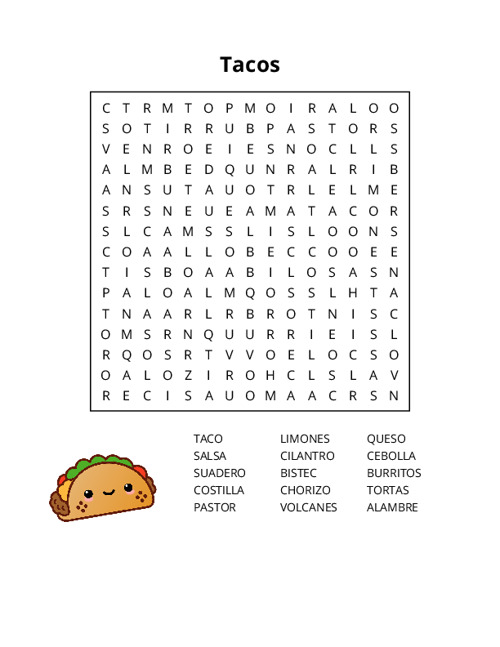 Tacos Word Search Puzzle