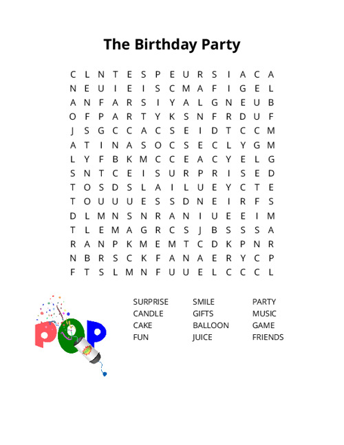 The Birthday Party Word Search Puzzle
