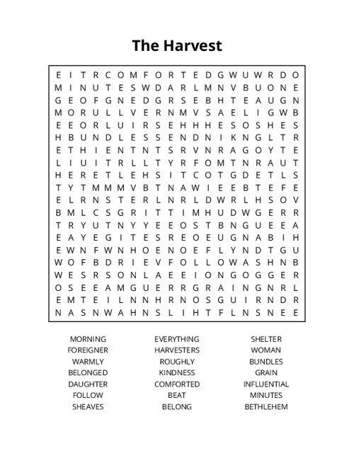 The Harvest Word Search Puzzle