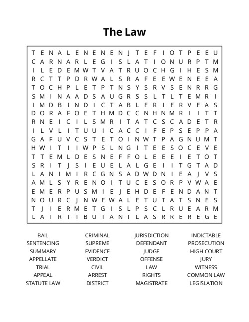 The Law Word Search Puzzle