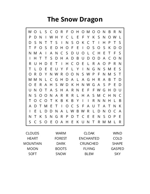 The Snow Dragon Word Search Puzzle