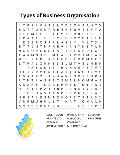 Types of Business Organisation Word Search Puzzle