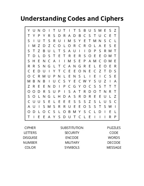 Understanding Codes and Ciphers Word Search Puzzle