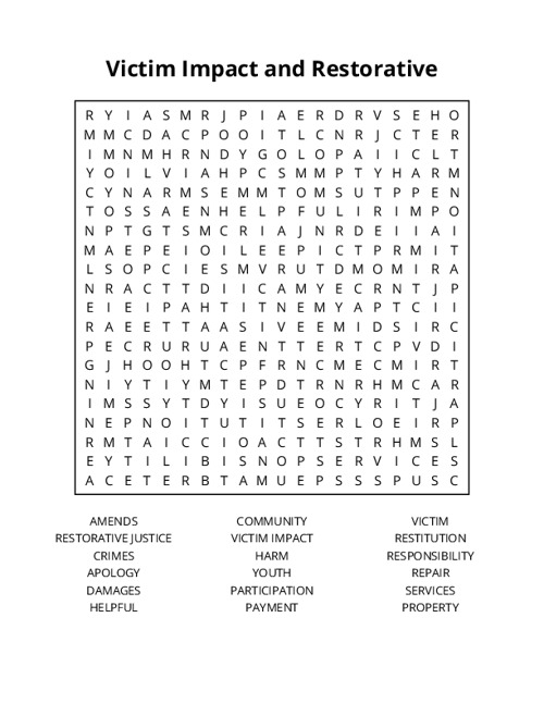 Victim Impact and Restorative Justice Word Search Puzzle
