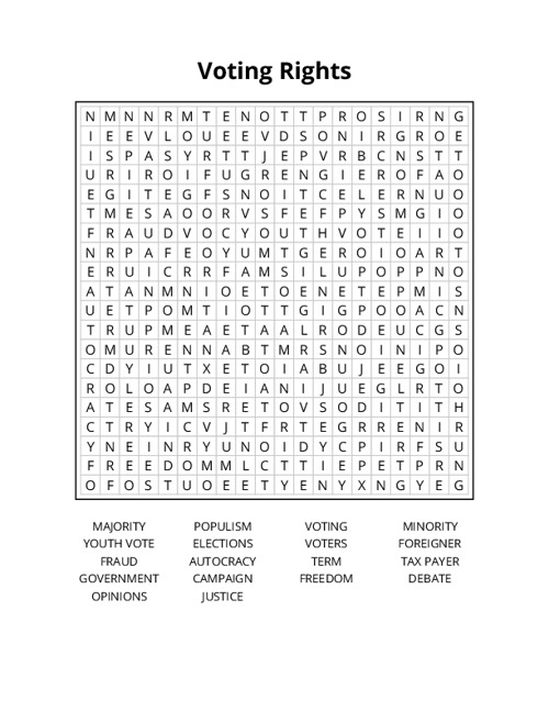 Voting Rights Word Search Puzzle