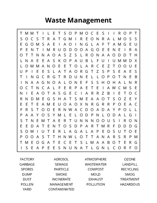 Waste Management Word Search Puzzle