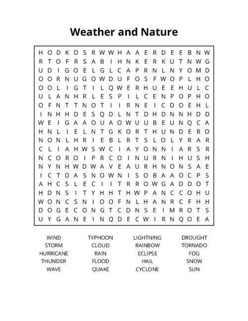 Weather and Nature Word Search Puzzle