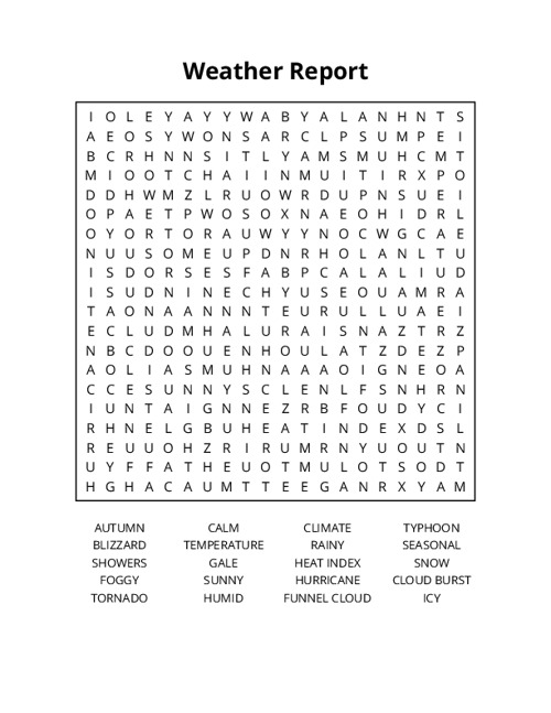 Weather Report Word Search Puzzle
