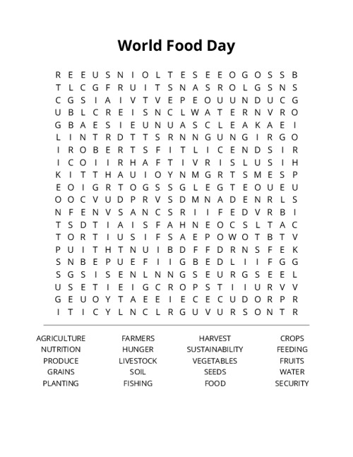World Food Day Word Search Puzzle