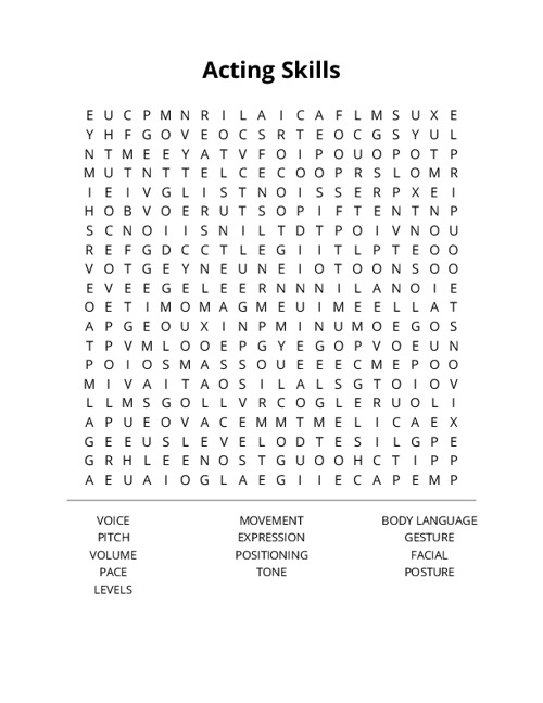Acting Skills Word Search Puzzle