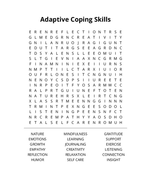 Adaptive Coping Skills Word Search Puzzle