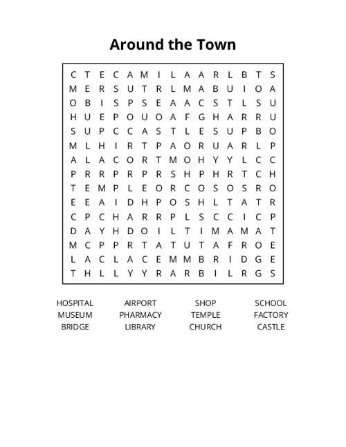 Around the Town Word Search Puzzle