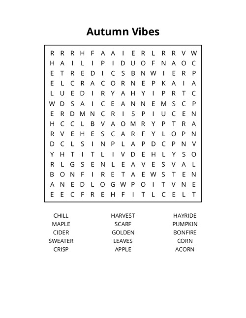 Autumn Vibes Word Search Puzzle