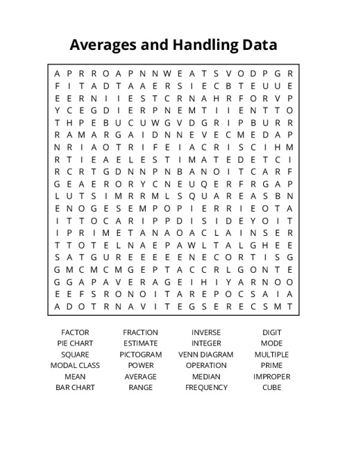 Averages and Handling Data Word Search Puzzle