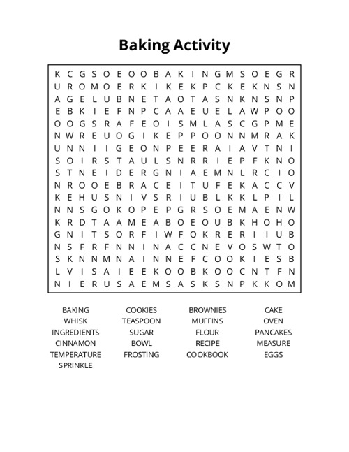 Baking Activity Word Search Puzzle