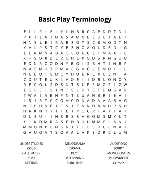 Basic Play Terminology Word Search Puzzle
