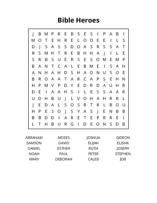 Bible Heroes Word Search Puzzle