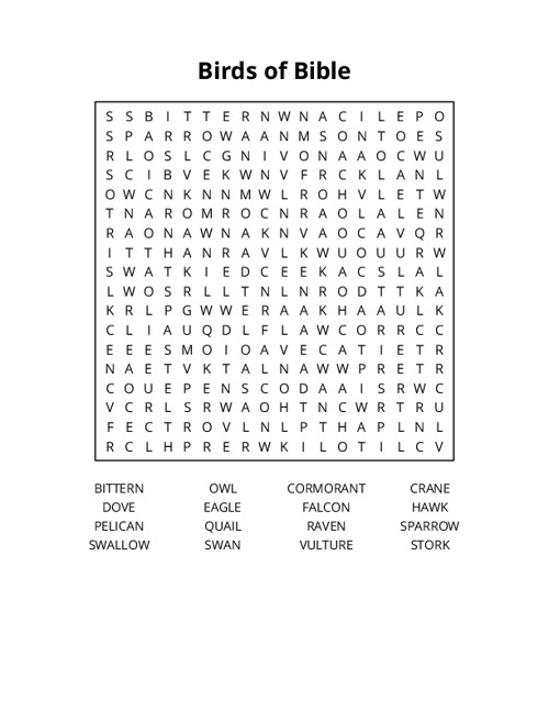 Birds of Bible Word Search Puzzle