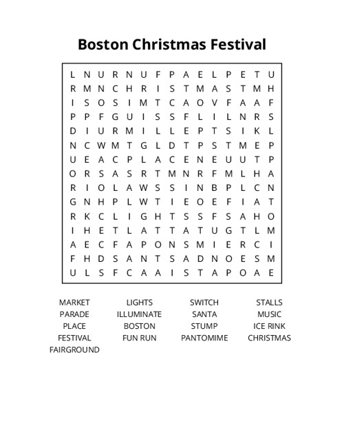 Boston Christmas Festival Word Search Puzzle