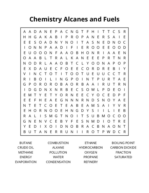 Chemistry Alcanes and Fuels Word Search Puzzle