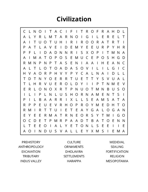 Civilization Word Search Puzzle