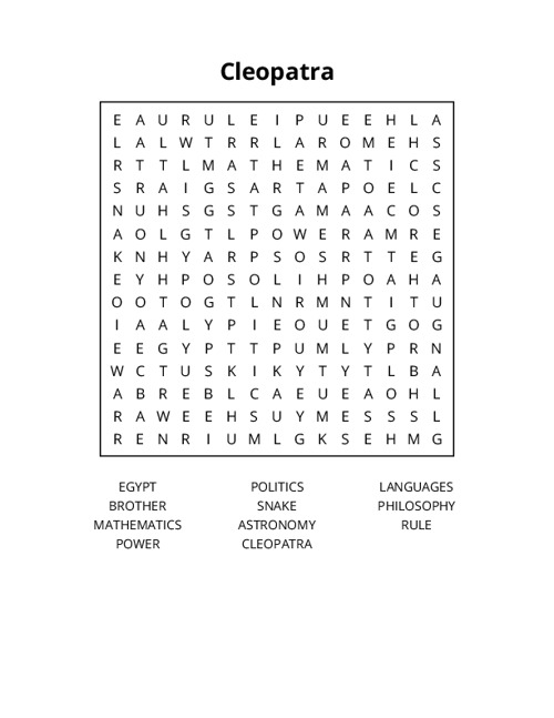 Cleopatra Word Search Puzzle