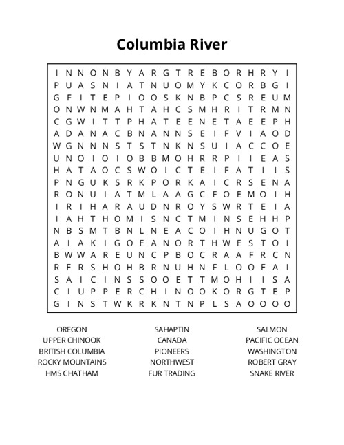 Columbia River Word Search Puzzle